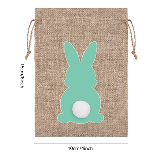 Whaline 24Pcs Easter Burlap Bag Drawstring Gift Bag Easter Bunny Rabbit Linen Jute Bag with Fluffy Tail Gift Pouch Bag Hunt Bag Party Favor Bag Chocolate Sweet Bags for Easter Birthday Treats Goodie