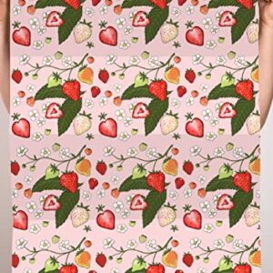 Pink Wrapping Paper - Strawberries Flowers Daisy - 6 Sheets Of Thick Gift Wrap - For Birthday Baby Shower Anniversary - Comes With Fun Stickers - By Central 23