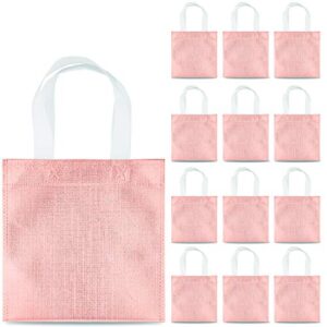 whaline 24 pieces 8”x8” non-woven small party bags, gift bags, reusable candy goodie bags, diy craft bags, glossy tote bags for birthday, holiday, event (rose gold)