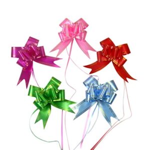 merriparty 50pcs large pull bows,gift wrapping butterfly knot,present basket wrapping bow tie,string bow with ribbon, wedding and valentine days decoration (gold thread style)