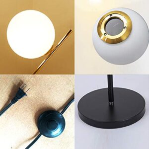 Hsyile Lighting KU300208 Modern Style Two Milky White Glass Orbs and Brass Finish Floor Lamp for Living Room,Bedroom,Office,Hotel,Light Pole and Base Black Finish