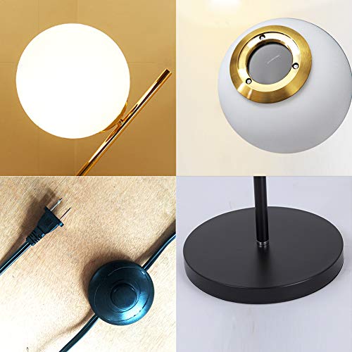 Hsyile Lighting KU300208 Modern Style Two Milky White Glass Orbs and Brass Finish Floor Lamp for Living Room,Bedroom,Office,Hotel,Light Pole and Base Black Finish