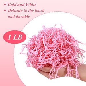 Crinkle Cut Paper Shred Filler Shredded Paper for Gift Box Crinkle Paper Metallic Shredded Crinkle Cut Paper Easter Grass Tissue Paper for Wedding Birthday Wrapping Boxes Bags (1 LB, Pink)