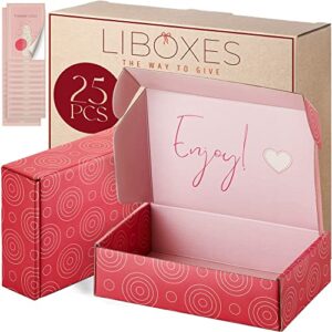 liboxes gift box 5x7x2 in – set of 25 gift boxes with lids for presents or mailing – small shipping, party favor, or gift boxes bulk – 25 thank you stickers included, pink