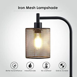 BoostArea Industrial Floor Lamp, Standing Lamp with Hanging Iron Mesh Lamp Shade, 6W LED Bulb, Whole Metal Farmhouse Floor Lamp with Foot Switch, Rustic Floor Lamps for Living Room Bedroom, Black