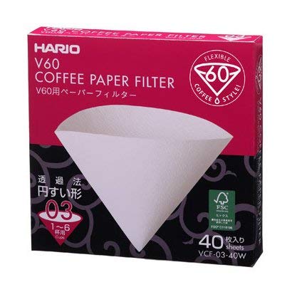 Hario V60 Size 03 Coffee Paper Filters 40-Count Boxed (Total of 40 Sheets) (White)