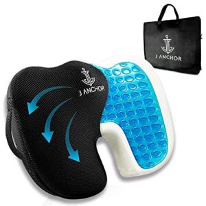 j anchor seat cushion, cool gel memory foam with carry bag, ergonomic, office chair, car, airplane, wheelchair, orthopedic pillow for tailbone, lower back, coccyx, sciatica, lumbar pain relief