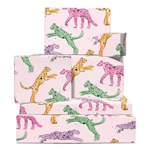 central 23 animal print wrapping paper – watercolor cheetah – 6 sheets pink gift wrap – safari jungle – birthday wrapping paper for women – comes with stickers