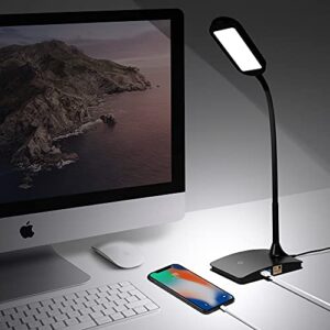 TW Black Desk Lamps for Home Office - Super Bright Small Desk Lamp with USB Charging Port, a Perfect LED Desk Light as Study Lamp, Bedside Reading Lights