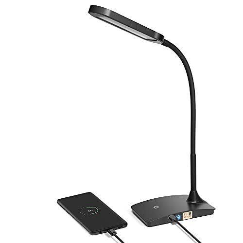 TW Black Desk Lamps for Home Office - Super Bright Small Desk Lamp with USB Charging Port, a Perfect LED Desk Light as Study Lamp, Bedside Reading Lights