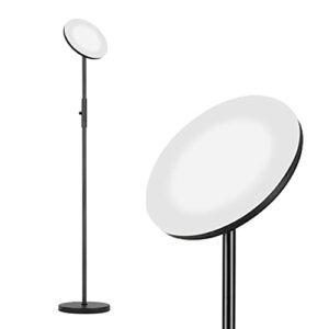 banord floor lamp, dimmable led torchiere floor lamp, modern tall standing lamp with 3000-6000k color temperatue adjustable for bedroom, living room, reading room, office, black lamp, knob switch