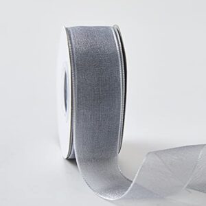 NC JingleStar Decorative Accessories 1 Inch Sheer Chiffon Ribbon Perfect for Crafts Hair Bows Gift Wrapping Wedding Party Decoration and More(Silver Grey, 25yards Sheer Chiffon Ribbon)