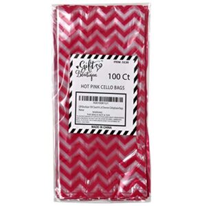 Gift Boutique 100 Valentine's Day Pink Cellophane Bags with Twist Ties for Birthday Wedding Anniversary Baby Shower Girl Favor Goody Treat Bags in Polka Dot, Stripes and Chevron Design