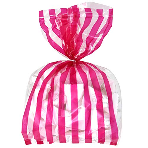 Gift Boutique 100 Valentine's Day Pink Cellophane Bags with Twist Ties for Birthday Wedding Anniversary Baby Shower Girl Favor Goody Treat Bags in Polka Dot, Stripes and Chevron Design