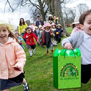 WaaHome St. Patricks Day Gift Bag with Handle 11.5''x9''x5'' Green Shamrock Clover Gift Bags with Tissue Paper, Happy St. Patrick's Day Wrapping Paper Gift Bag for Kids Family Friends