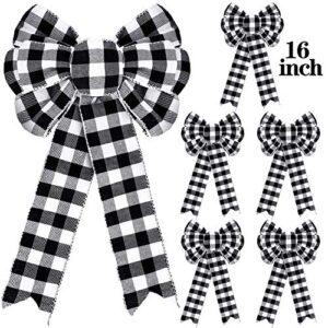 willbond 6 pieces 9 x 16 inches buffalo plaid bow christmas plaid ribbon bows buffalo check bows for halloween thanksgiving and christmas tree crafts diy bow decoration (black, white)