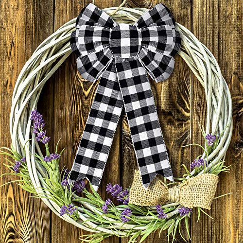 WILLBOND 6 Pieces 9 x 16 Inches Buffalo Plaid Bow Christmas Plaid Ribbon Bows Buffalo Check Bows for Halloween Thanksgiving and Christmas Tree Crafts DIY Bow Decoration (Black, White)