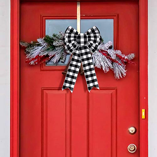 WILLBOND 6 Pieces 9 x 16 Inches Buffalo Plaid Bow Christmas Plaid Ribbon Bows Buffalo Check Bows for Halloween Thanksgiving and Christmas Tree Crafts DIY Bow Decoration (Black, White)