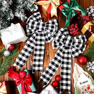 WILLBOND 6 Pieces 9 x 16 Inches Buffalo Plaid Bow Christmas Plaid Ribbon Bows Buffalo Check Bows for Halloween Thanksgiving and Christmas Tree Crafts DIY Bow Decoration (Black, White)