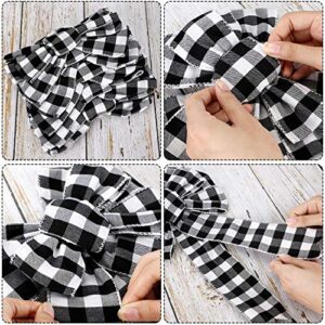 WILLBOND 6 Pieces 9 x 16 Inches Buffalo Plaid Bow Christmas Plaid Ribbon Bows Buffalo Check Bows for Halloween Thanksgiving and Christmas Tree Crafts DIY Bow Decoration (Black, White)