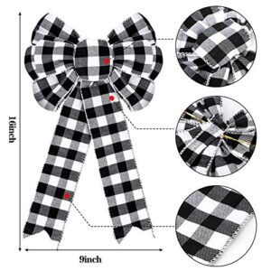 WILLBOND 6 Pieces 9 x 16 Inches Buffalo Plaid Bow Christmas Plaid Ribbon Bows Buffalo Check Bows for Halloween Thanksgiving and Christmas Tree Crafts DIY Bow Decoration (Black, White)