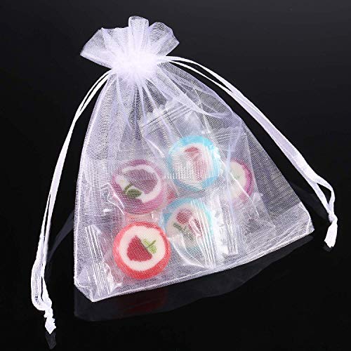 Mudder 50 Pack Organza Gift Bags Wedding Party Favor Bags Jewelry Pouches Wrap, 4 x 4.72 Inches (White)