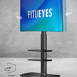 FITUEYES Rolling TV Stand, Mobile TV Cart on Wheels for 32 - 65 70 Inch Flat Screen TVs, Tall TV Floor Stand with Swivel Mount, Corner TV Stands for Bedroom, Outdoor, Home Office, Small Dorm, Black