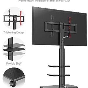 FITUEYES Rolling TV Stand, Mobile TV Cart on Wheels for 32 - 65 70 Inch Flat Screen TVs, Tall TV Floor Stand with Swivel Mount, Corner TV Stands for Bedroom, Outdoor, Home Office, Small Dorm, Black