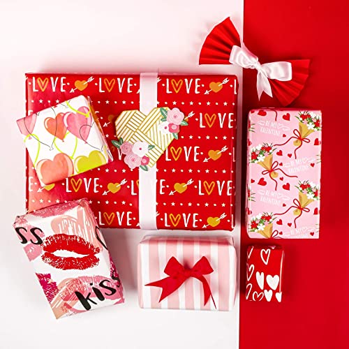 MAYPLUSS Wrapping Paper Large Sheet - Folded Flat - 6 Different Valentines Day Design (45.2 sq. ft.ttl.) - 27.5 inch X 39.4 inch Per Sheet
