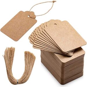 primbeeks 200pcs premium gift tags, double-sided available kraft paper price tags with 200 root natural jute twine, craft tags labels treats tags for wedding christmas day thanksgiving