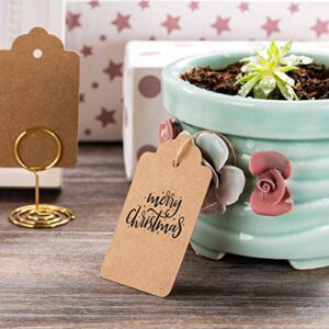 Primbeeks 200pcs Premium Gift Tags, Double-Sided Available Kraft Paper Price Tags with 200 Root Natural Jute Twine, Craft Tags Labels Treats Tags for Wedding Christmas Day Thanksgiving