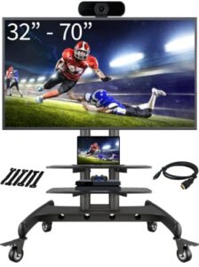 blue key world rolling tv stand with large wheels for 32 to 70 inch flat screens [mobile tv stand, adjustable height, indoor/outdoor tv stand] portable standing mount, tv cart monitor floor stand