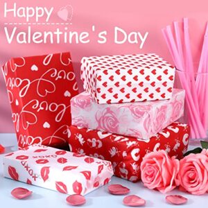 300 Pcs Valentine's Day Tissue Paper Red Hot Pink Tissue Paper for Gift Bags Decorative Tissue Paper Gift Wrapping Paper Pastel Tissue Paper for Arts Crafts, DIY, Birthdays, Weddings 14 x 20 Inch