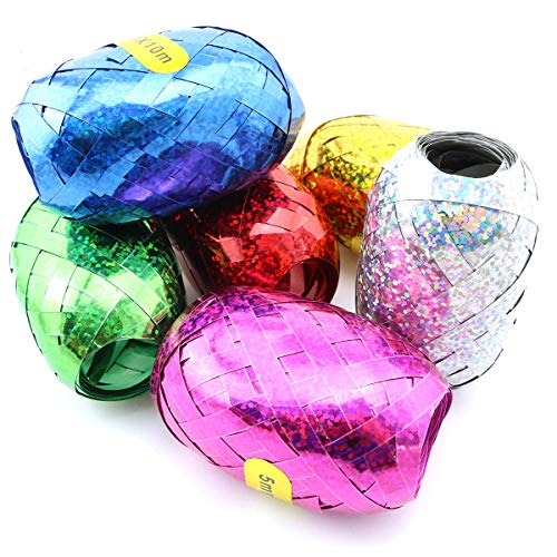 Lind Kitchen 6PCS 5mmx10m Multicolor Laser Rugby Metallic Curling Ribbons for Wedding Birthday Holiday Party Decor Balloon Gift Wrapping