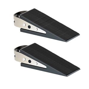 shackcom door stopper, 2 pack black heavy duty wedge that holds doors firmly and doesn’t budge, made of rubber and stainless steel, works on all floor surfaces, with hanger which easy to storage