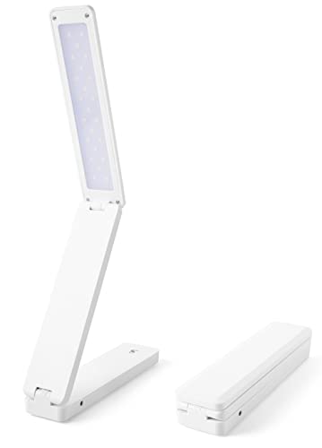 JIALUX Foldable LED Desk Lamp - Folding Portable USB Table Light with 3 Brightness Settings - for Home, Reading, Studying, Work, Travel - White