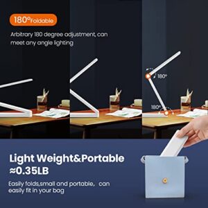 JIALUX Foldable LED Desk Lamp - Folding Portable USB Table Light with 3 Brightness Settings - for Home, Reading, Studying, Work, Travel - White