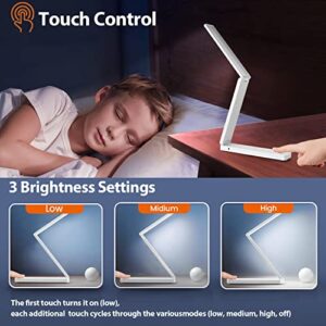 JIALUX Foldable LED Desk Lamp - Folding Portable USB Table Light with 3 Brightness Settings - for Home, Reading, Studying, Work, Travel - White