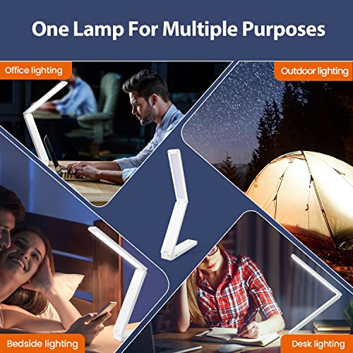 JIALUX Foldable LED Desk Lamp - Folding Portable USB Table Light with 3 Brightness Settings - for Home, Reading, Studying, Work, Travel - White