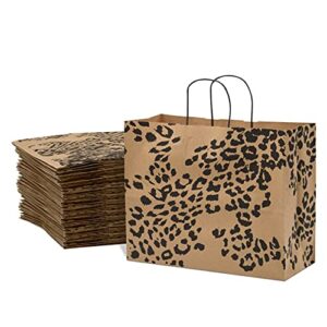 boutique bags – 16x6x12 100 pack extra large retail bags for small business with handles, animal print brown gift bags for goodie & favor bags, birthday party, retail, shopping, merchandise, bulk