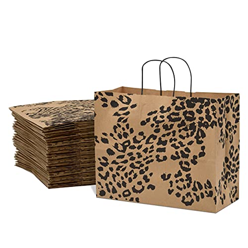 Boutique Bags - 16x6x12 100 Pack Extra Large Retail Bags for Small Business with Handles, Animal Print Brown Gift Bags for Goodie & Favor Bags, Birthday Party, Retail, Shopping, Merchandise, Bulk