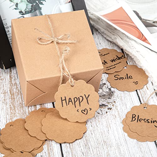 SallyFashion Corrugated Kraft Tags, 140PCS Round and Corrugated Brown Gift Tags with 140PCS Free Natural Jute Twines Circle Tags for Gift Wrapping, Price, Cookies, Cupcake Tags