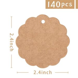 SallyFashion Corrugated Kraft Tags, 140PCS Round and Corrugated Brown Gift Tags with 140PCS Free Natural Jute Twines Circle Tags for Gift Wrapping, Price, Cookies, Cupcake Tags