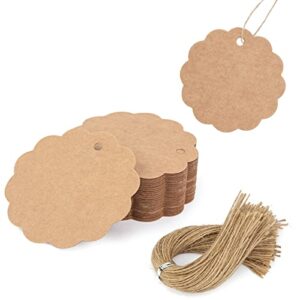 SallyFashion Corrugated Kraft Tags, 140PCS Round and Corrugated Brown Gift Tags with 140PCS Free Natural Jute Twines Circle Tags for Gift Wrapping, Price, Cookies, Cupcake Tags