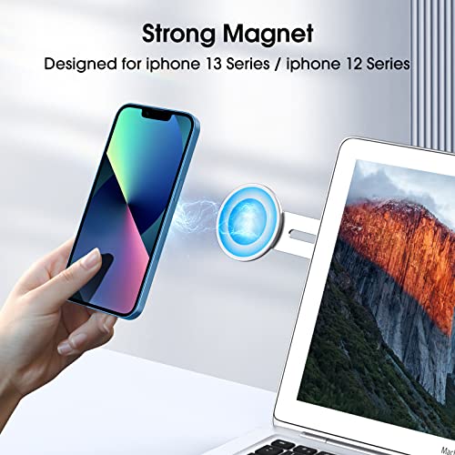 TechMatte Magnetic Phone Holder for Laptop Compatible with iPhone 14 13 12 Pro Max iPhone 14 Plus, Computer Monitor Expansion Bracket, Adjustable Magsafe Laptop Mount