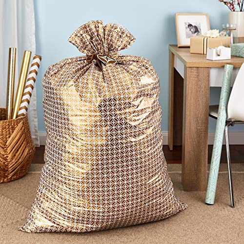 Hallmark 56" Jumbo Plastic Gift Bag (Gold Pattern) for Graduations, Weddings, Bridal Showers, Mother's Day, Birthdays, Engagement Parties, Retirements, Christmas, Hanukkah