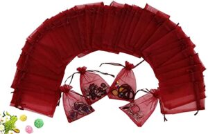 wuligirl 100pcs sheer organza bag 4x6 with drawstring jewelry pouches bags for party wedding favor candy seashell gift bags (red)