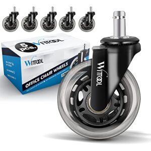 wittool office chair wheels – set of 5 smooth gliding caster wheels – heavy duty up to 291 pounds – office chair casters replacement – computer chair wheels – universal fit – for all floors