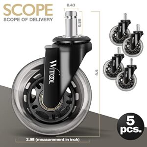 Wittool Office Chair Wheels - Set of 5 Smooth Gliding Caster Wheels - Heavy Duty Up to 291 Pounds - Office Chair Casters Replacement - Computer Chair Wheels - Universal Fit - for All Floors