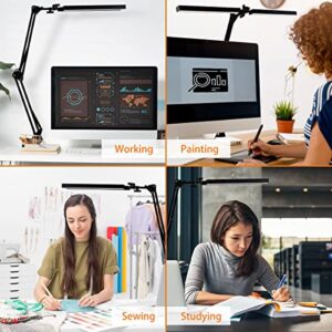 Hitish LED Desk Lamp, 24W Super Bright Architect Desk Lamp with 3 Color Modes & 10 Brightness Levels for Home & Office, Eye Protection Swing Arm Desk Lamp with Base & Clamp for Study, Work, Monitor